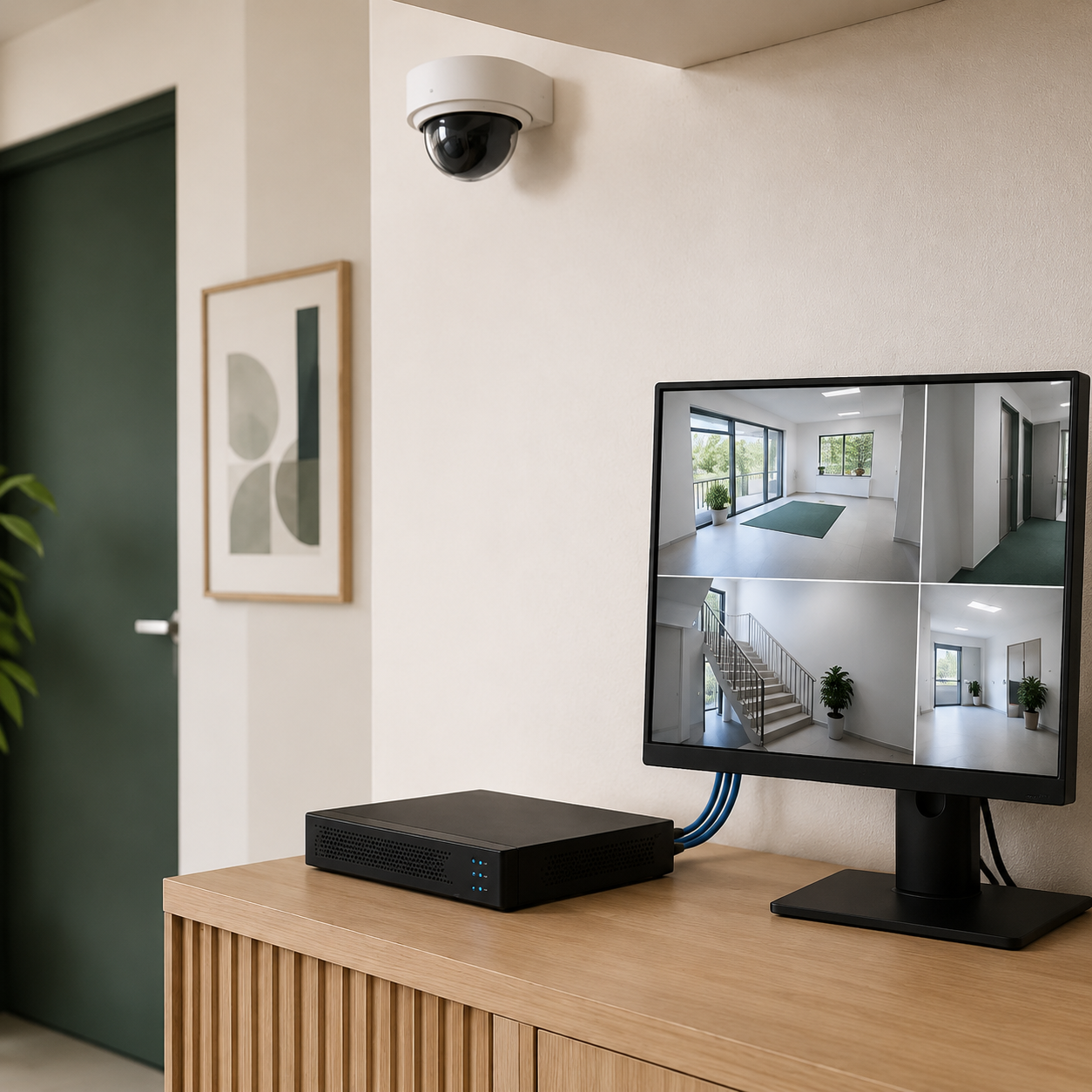 녹화기와 CCTV 화면을 보여주는 모니터
